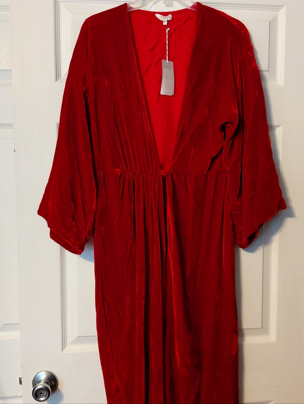 Ghost London Red Velvet Duster Women's Size Small Viscose Silk Blend